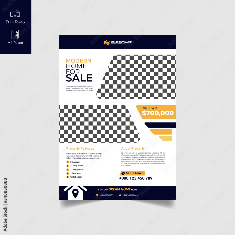 Naklejka premium Elegant Real Estate Flyer Home for Sale for Modern Home Interior Design Editable Vector Template
