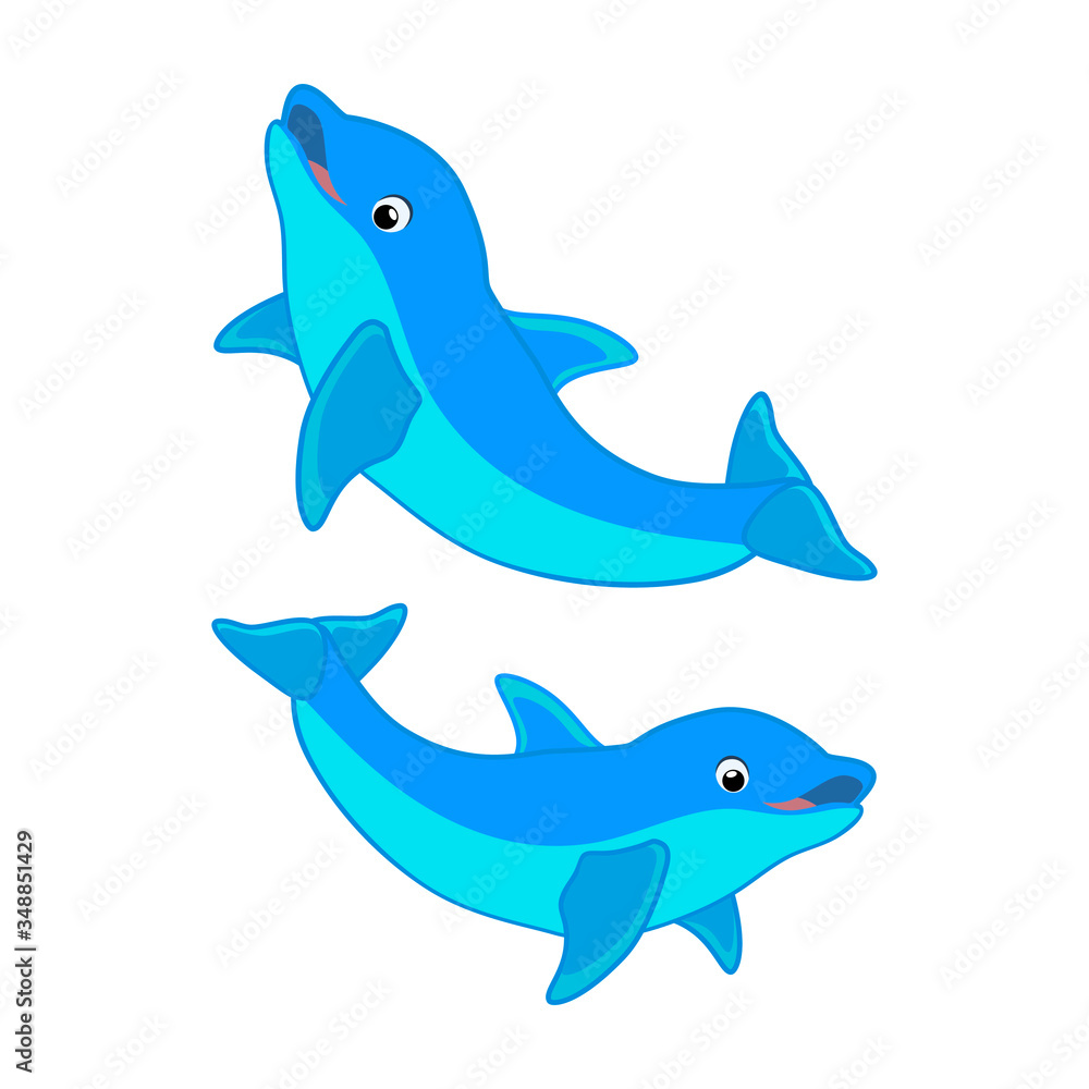 Cute cartoon dolphins. Vector illustration