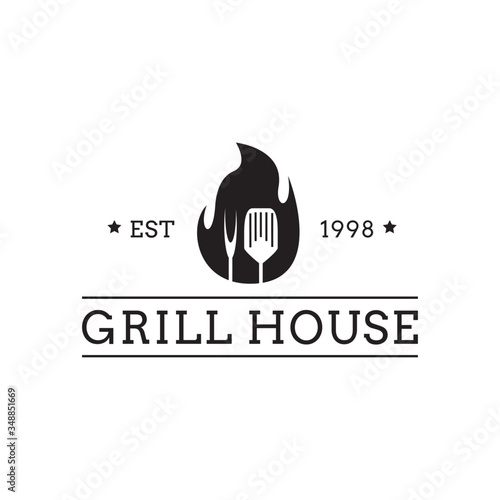 Creative Grill Restaurant Concept Logo Design Template