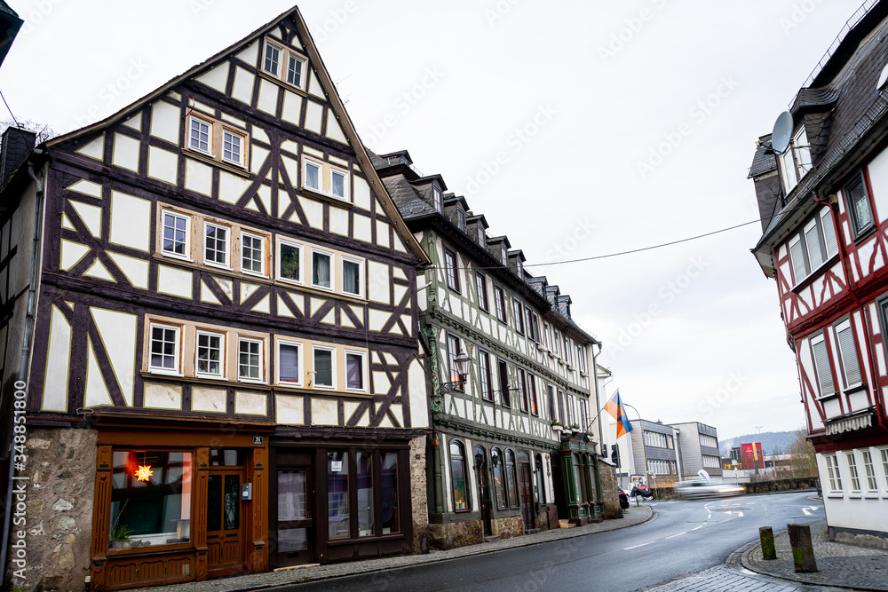 View of the buildings in the old town district at Dillenburg