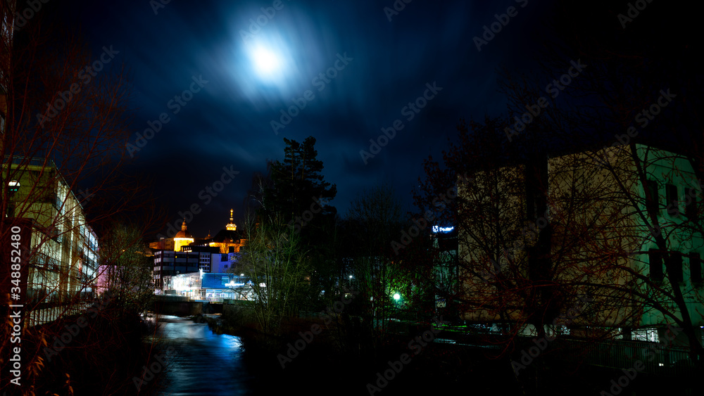 Siegen city by night with full moon