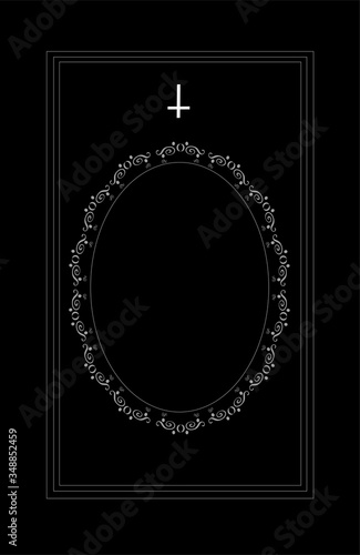 Black antique background with ornament details and inverted cross
