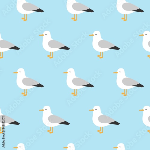 Vector beautiful pattern with seagulls. Sea Gull, a beautiful bird. Cute bird in cartoon style.