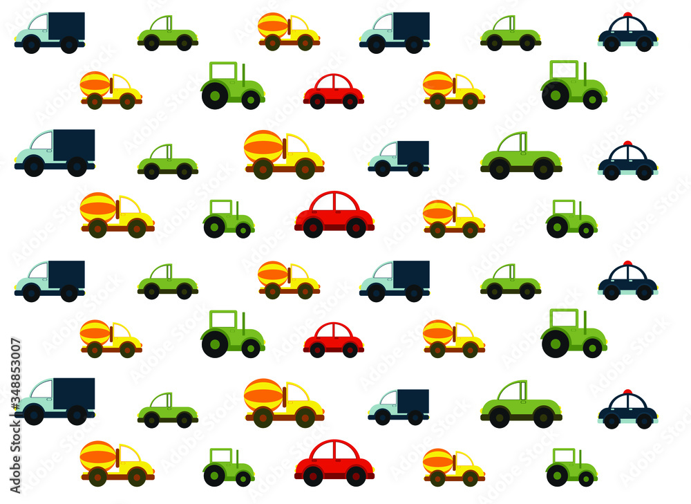 Obraz premium colored cars, vector flat pattern