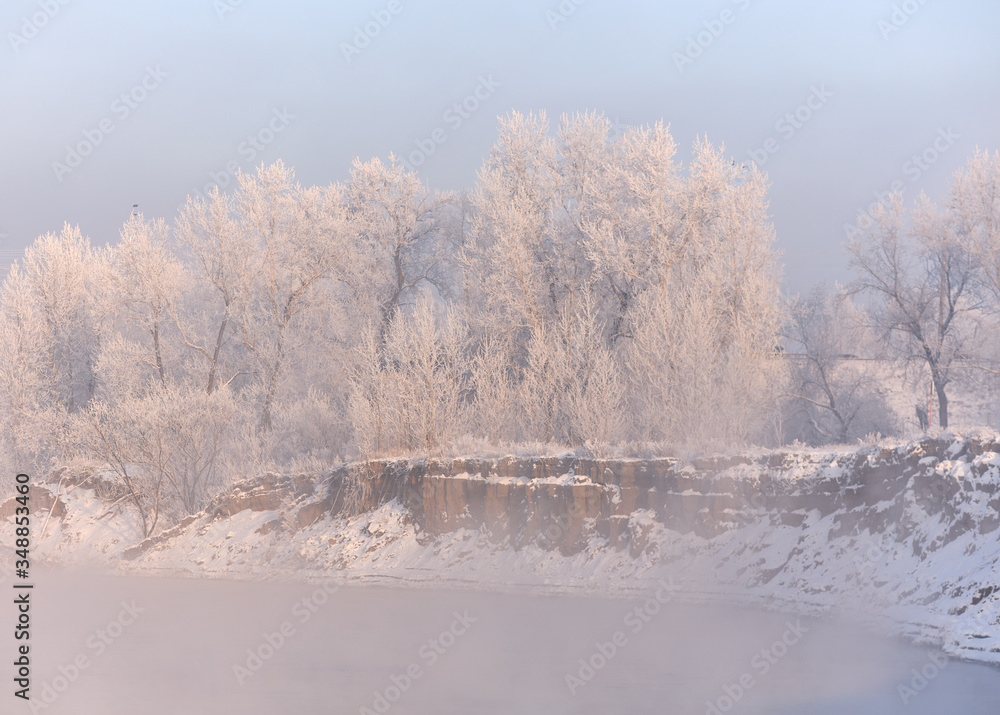Winter Landscape with river And trees Winter Landscape with river And trees