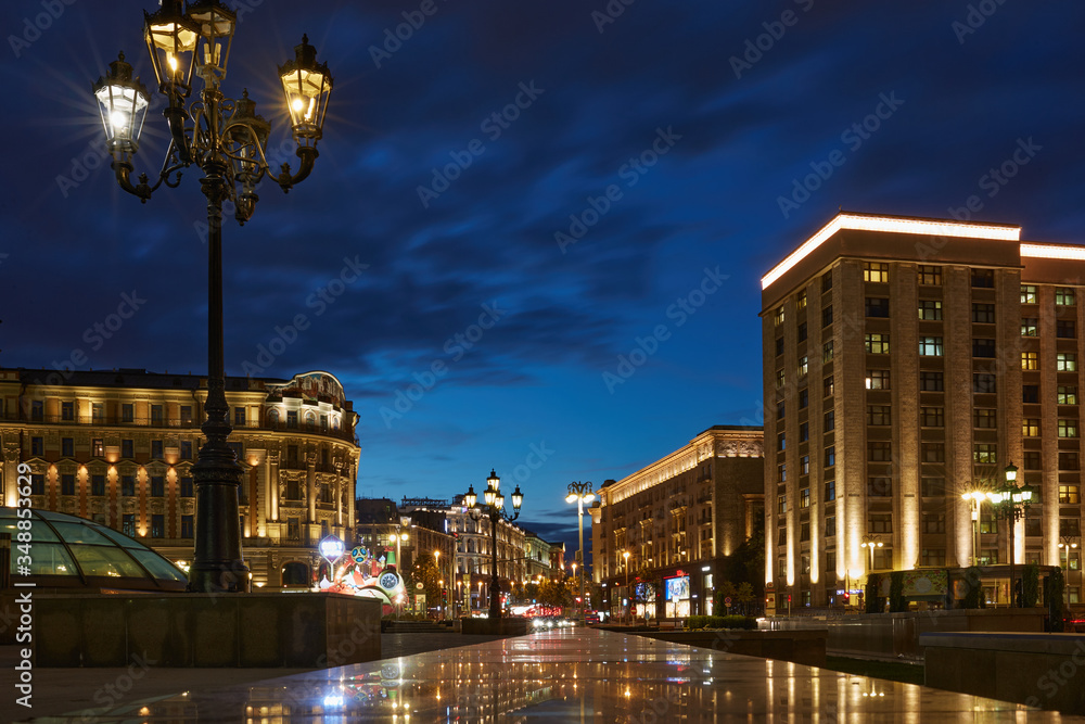 Tverskaya Street at night, Moscow, Russia