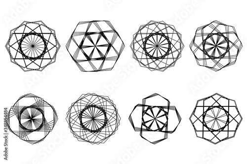 Set of vector shapes, lines for your design. Mandalas. Contour figures. Geometric patterns. Coloring book, outline