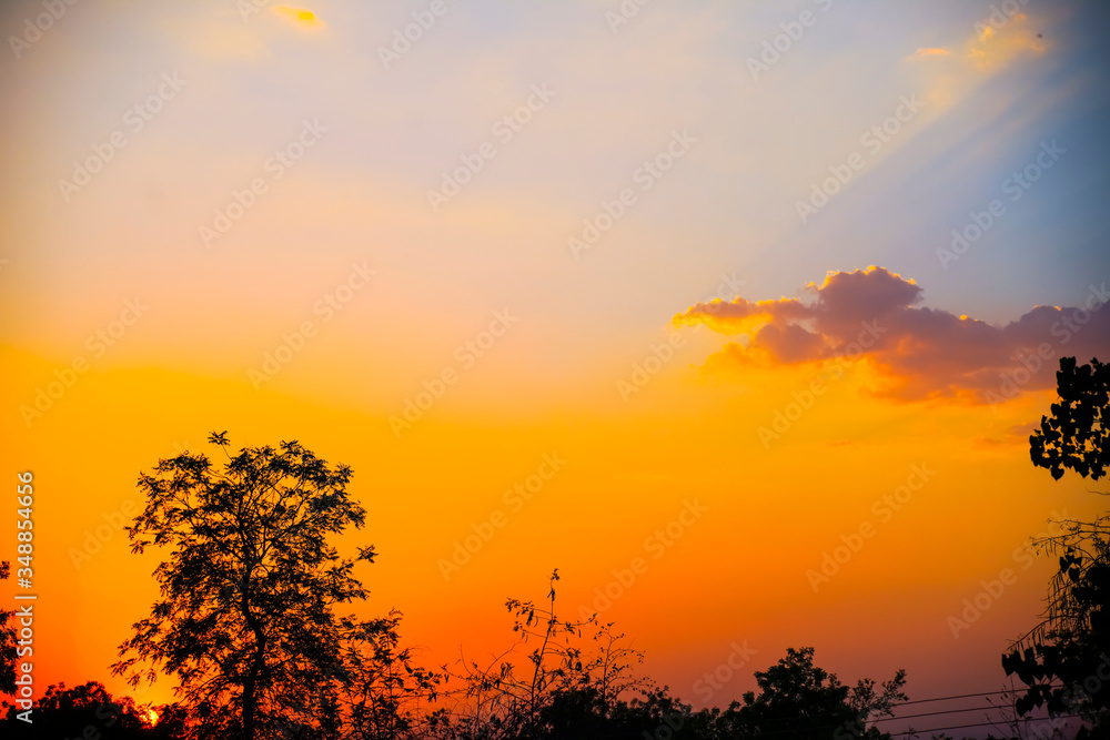 Sunset / sunrise with clouds, Panoramic view of a cloudy sky at sunset