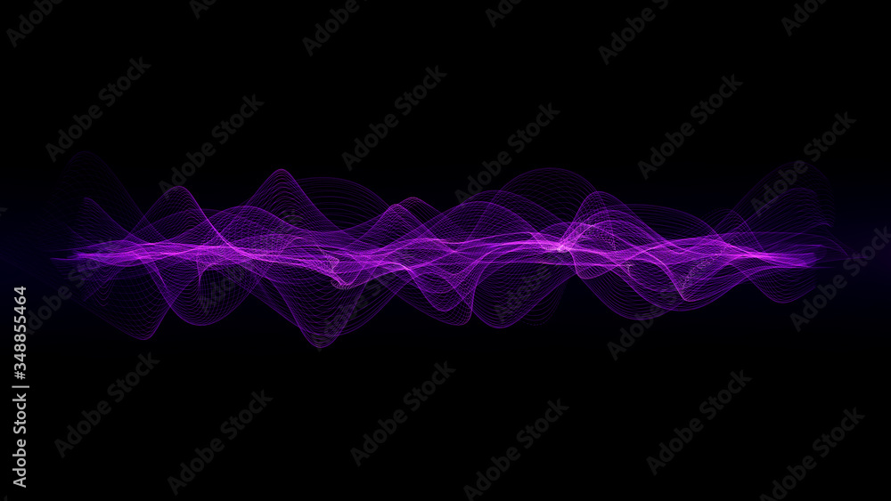 Retro Sci-Fi background of the 80`s. Abstract Sound energy wave field of music with wavy particles. Digital Soundwave
