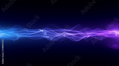 Retro Sci-Fi background of the 80`s. Abstract Sound energy wave field of music with wavy particles. Digital Soundwave
