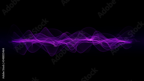 Obraz na płótnie Retro Sci-Fi background of the 80`s. Abstract Sound energy wave field of music with wavy particles. Digital Soundwave w salonie