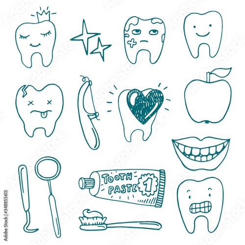 Hand drawn dental care doodle set