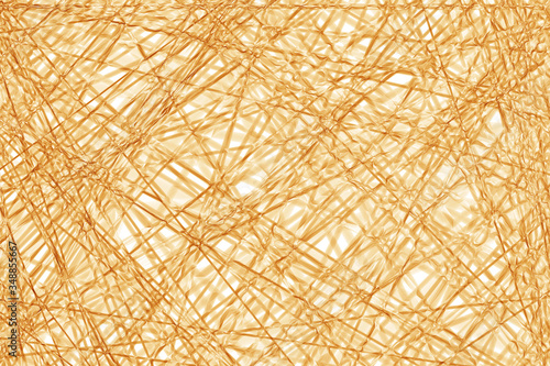 The abstract background or texture of tubes, wires or threads. Handmade illustration or picture in yellow, brown, gold and orange colores on white background