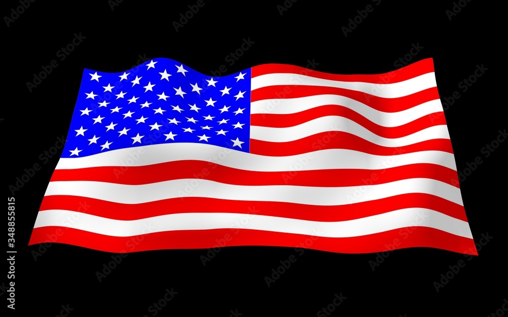 Fototapeta premium Waving flag of the United States of America on a dark background. Stars and Stripes. State symbol of the USA. 3D illustration