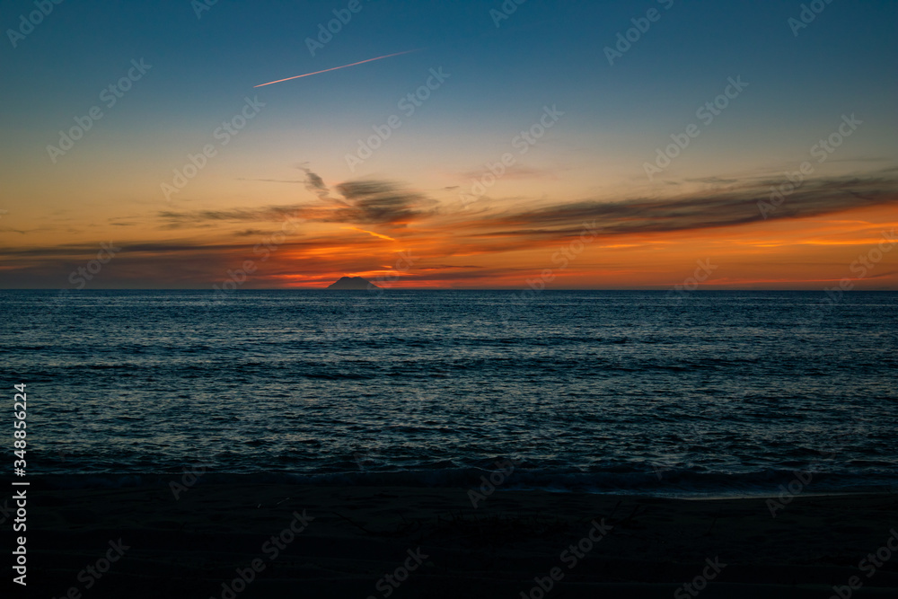 Sunset on the volcanic island of Stromboli.