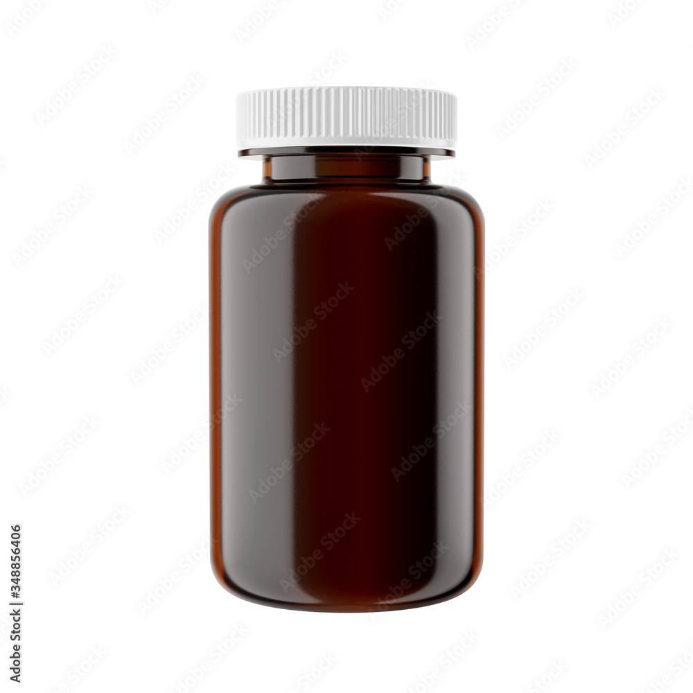 Amber Glossy Plastic Bottle with WhiteCap, Isolated on white background. Amber Glossy Plastic Bottle with WhiteCap, Isolated on white background.