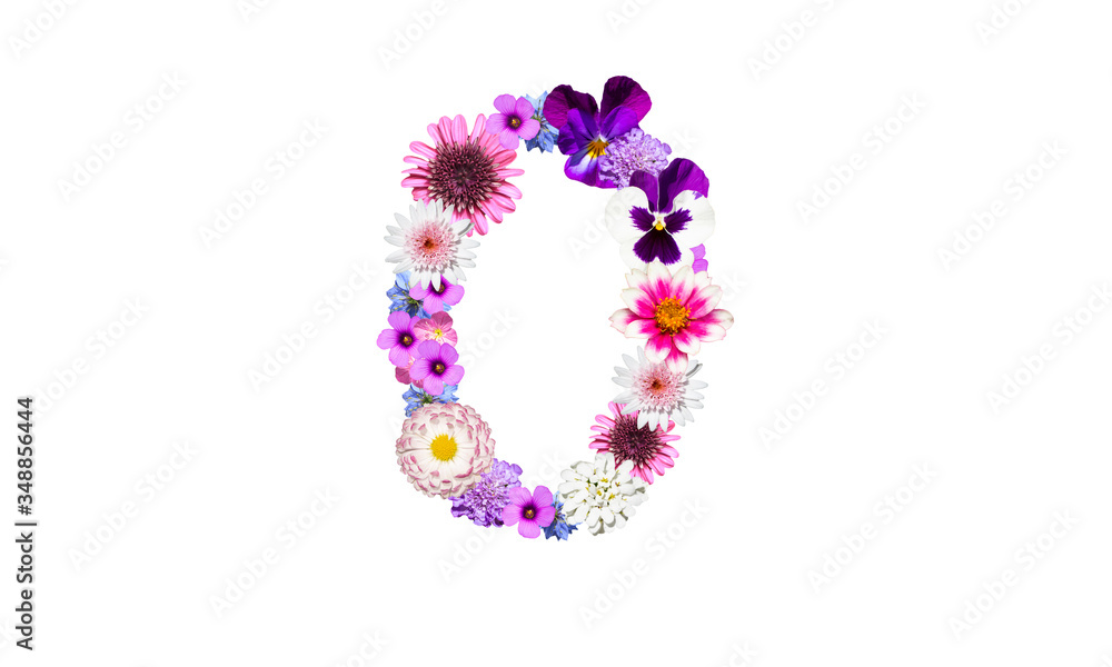 花で作った数字のゼロ（花数字、花フォント）