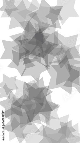 Fototapeta Naklejka Na Ścianę i Meble -  Gray translucent stars on a white background. Vertical image orientation. 3D illustration