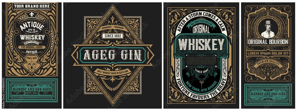 Set of 4 vintage labels. Vector layered