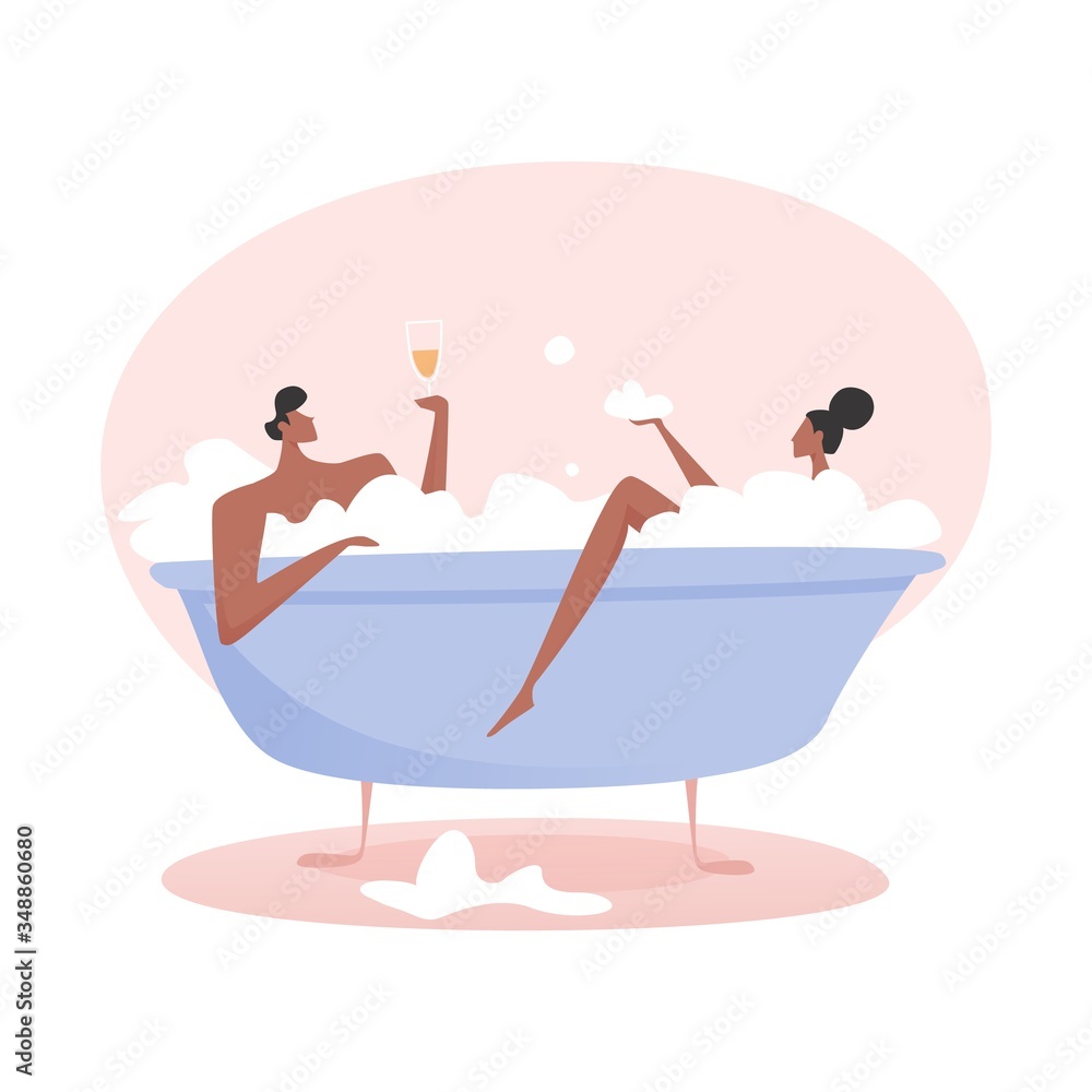 Love couple stay home banner. Quarantine or self-isolation. Coronavirus pandemic. Risk of infection Covid-19. Trendy style vector illustration