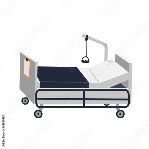 Hospital bed. Empty intensive care unit - medical equipment. Healthcare and treatment in modern clinic Flat style vector illustration on white background.