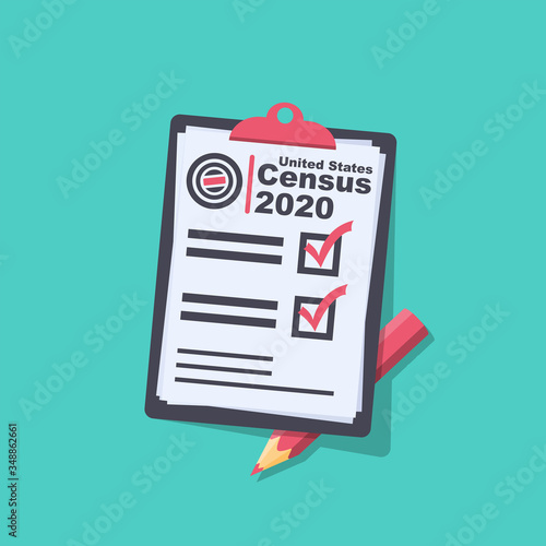 Census 2020. The process of collecting and analyzing population demographic data. Folder with documents and pencil. Vector illustration flat design. Isolated on background.