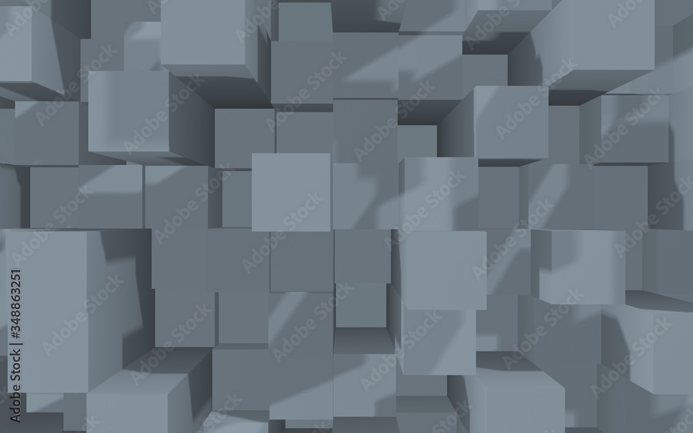 Fototapeta premium Abstract gray elegant cube geometric background. Chaotically advanced rectangular bars. 3D Rendering, 3D illustration