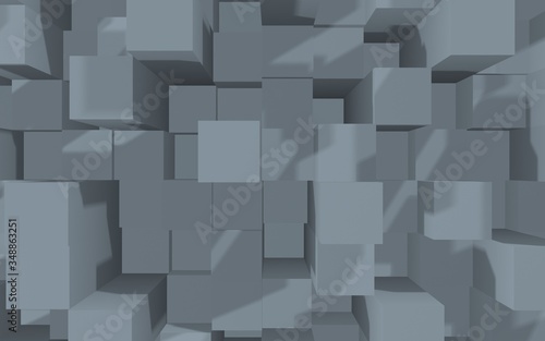 Abstract gray elegant cube geometric background. Chaotically advanced rectangular bars. 3D Rendering  3D illustration