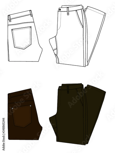 set of pants vector illustration, technical flat template