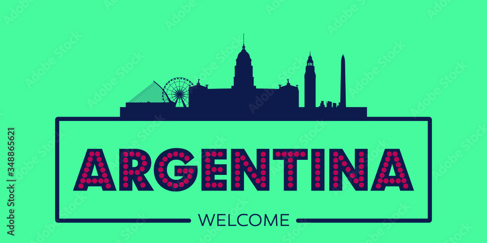 Argentina skyline silhouette flat design typographic vector illustration.