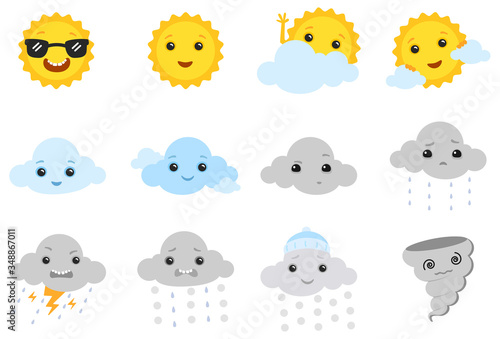 Cute weather icon characters. To see the other vector weather illustrations , please check Sun collection.