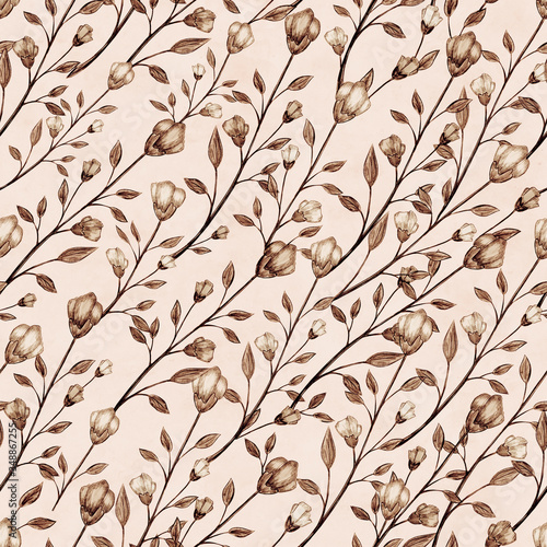 Vintage floral seamless pattern, pencil hand drawn illustration. Vintage floral design for textile, wallpaper or scrapbooking paper.