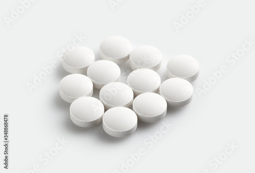 Pills lay on table. Antibacterials pills, capsules of medicine. Pharmaceuticals antibiotics pills medicine.