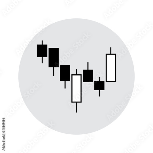 Japanese candlestick chart icon. Forex stocks trading diagram signals useful to forecast when buy or sell. Exchange financial market graph. Vector illustration of technical analysis concept.