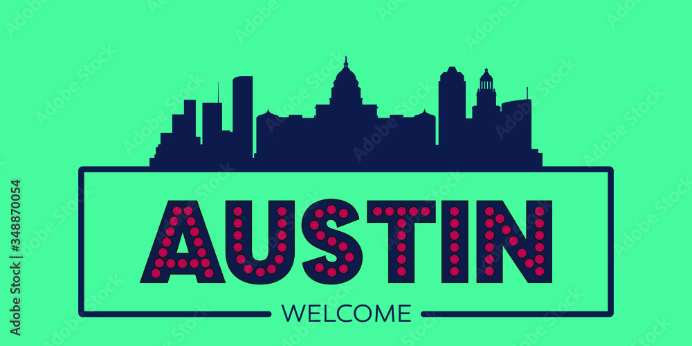 Austin Texas skyline flat design vector illustration.