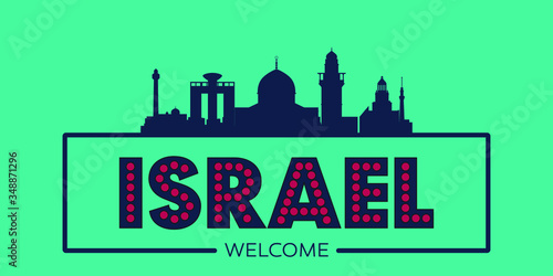 Israel skyline silhouette flat design typographic vector illustration.