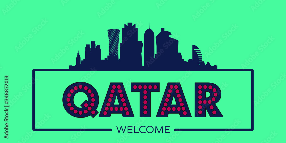 Qatar skyline silhouette flat design typographic vector illustration.
