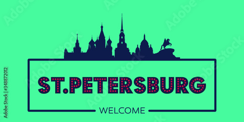 St. Petersburg skyline silhouette flat design typographic vector illustration.