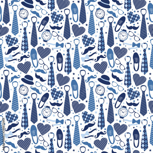 Seamless pattern of Fathers day. Flat set icons on yellow background.