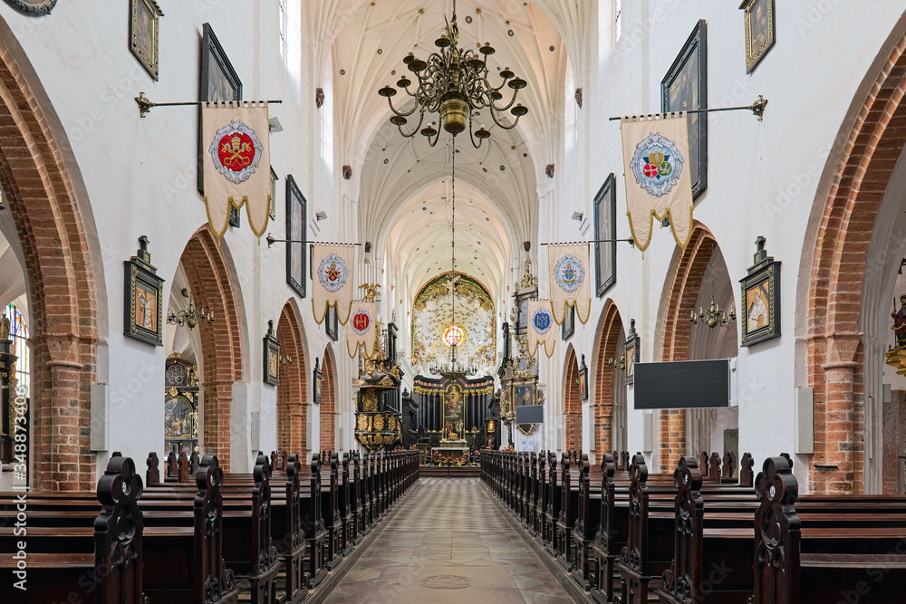 Gdansk, Poland. Interior of Oliwa Cathedral (Archcathedral Basilica of The Holy Trinity, Blessed Virgin Mary and St. Bernard in Gdansk Oliwa). The church was consecrated on August 14, 1594.