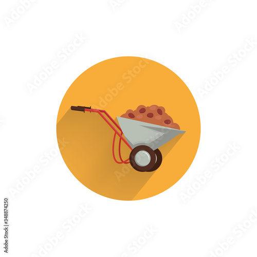 handcart colorful flat icon with long shadow. handcart with ground flat icon