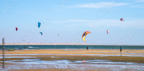 surfers on the Dakhla sea, Western Sahara, Morocco