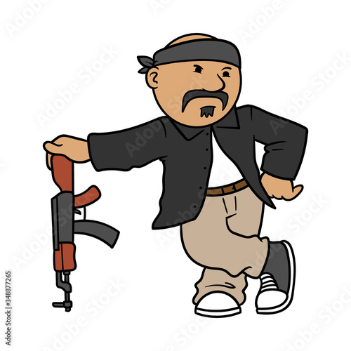 Cartoon Mexican Gangster With Rifle Illustration