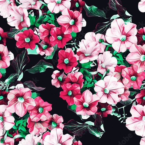Wallpaper Mural Petunia flowers, watercolor illustration, seamless pattern. Torontodigital.ca