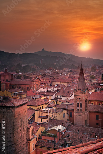 sunset over bologna old city