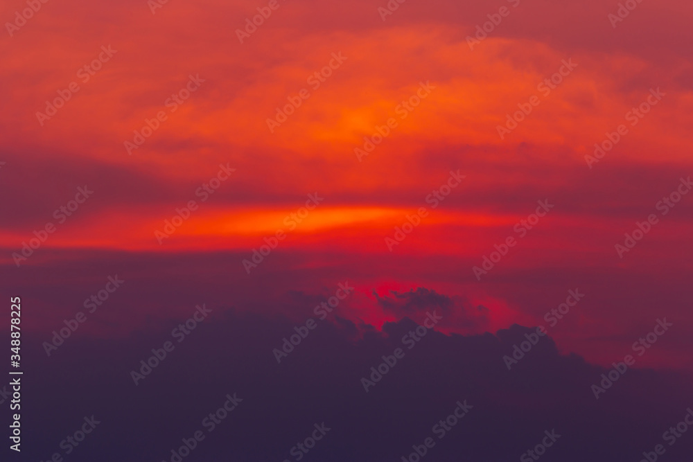 The colorful sky of red Orange and with clouds like mountains