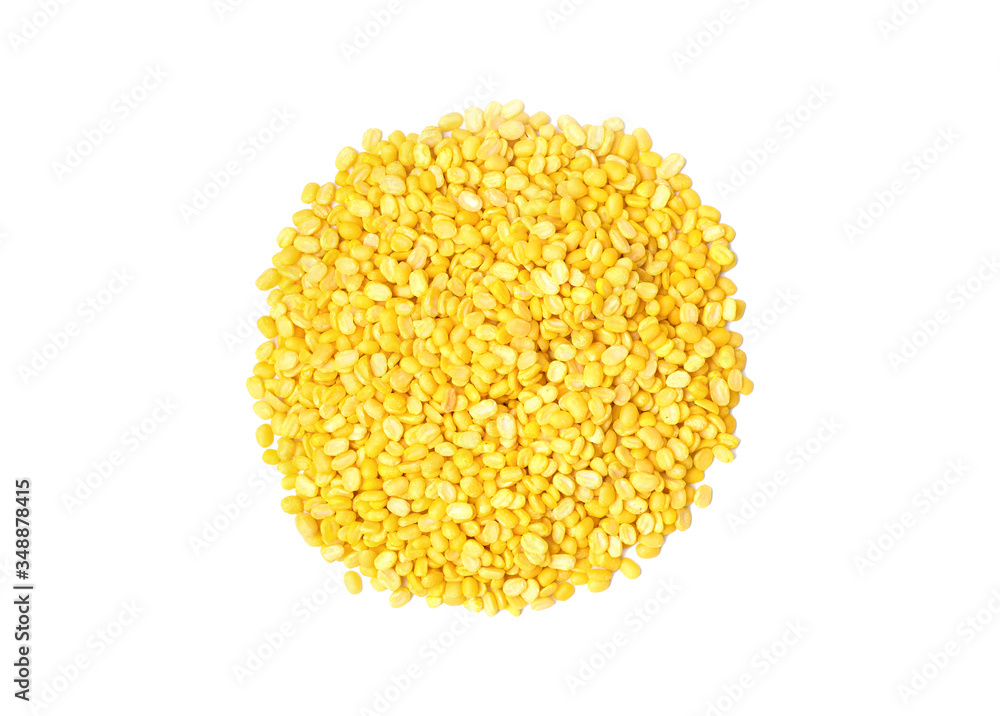 Flat lay Dried mung beans peeled isolated on white background. Flat lay Dried mung beans peeled isolated on white background.