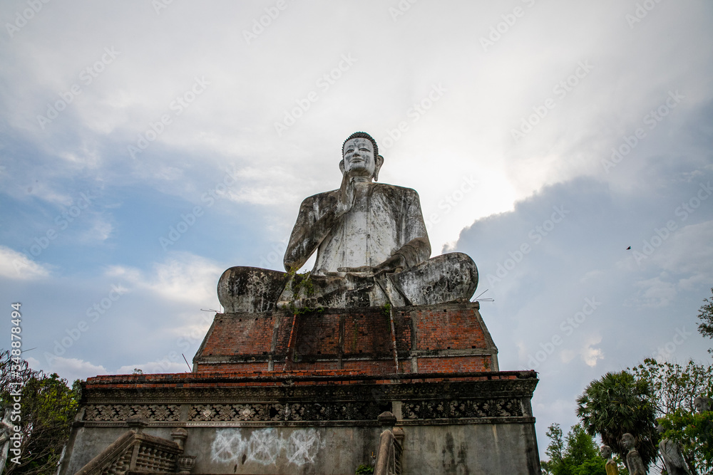 Buddha statue of the temple of Wat Ek Phnom near the city of Battambang in Cambodia