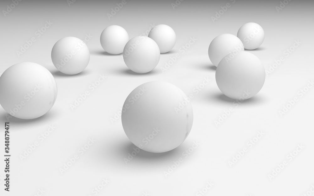 White abstract background. Set of white balls isolated on white backdrop. 3D illustration White abstract background. Set of white balls isolated on white backdrop. 3D illustration