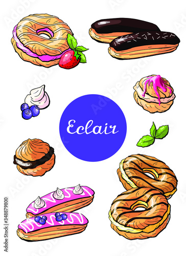 Vector illustration bakery eclair elements set